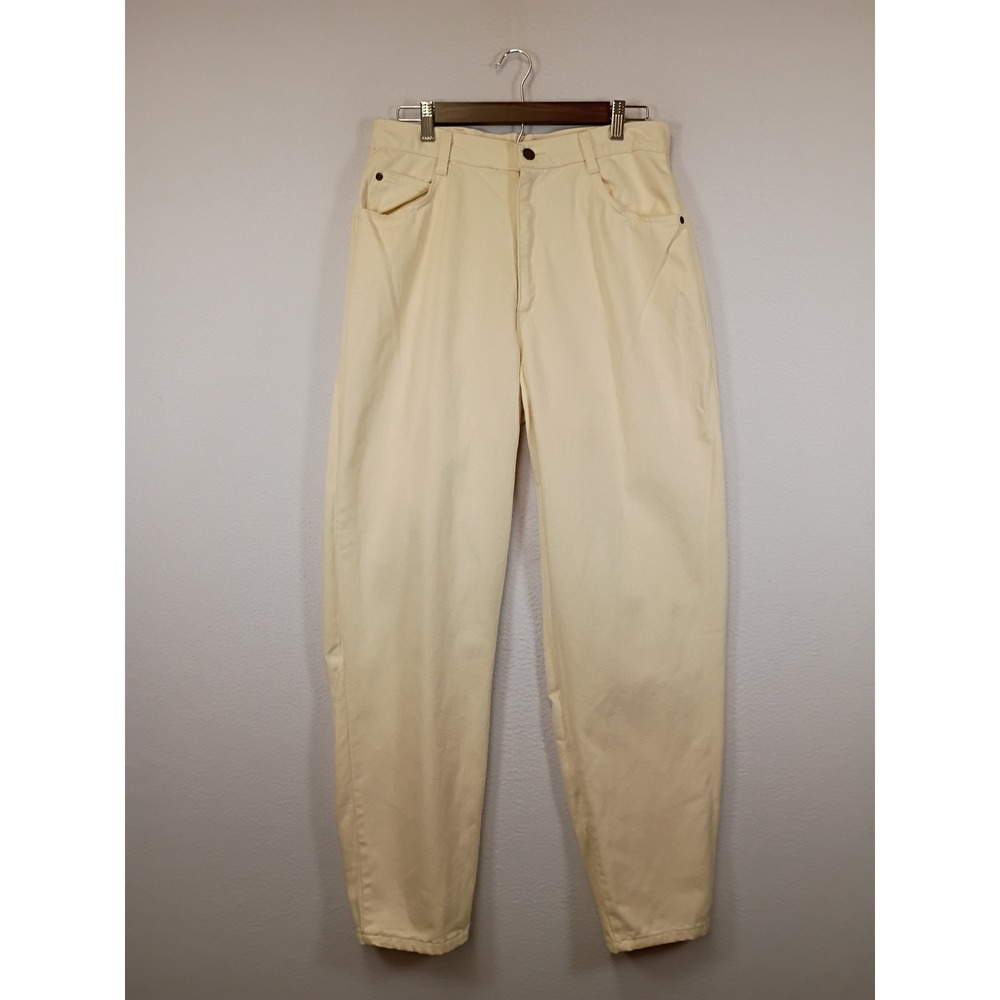 Vintage 90s Hunt Club Womens 14 Cream High Waisted Cotton Tapered Mom Pants USA